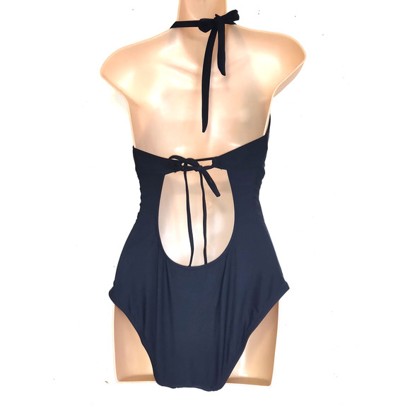 Mossimo Swimsuit Sz M Halter Crocheted Black One Piece Plunge Neckline Sexy!! - Picture 6 of 14